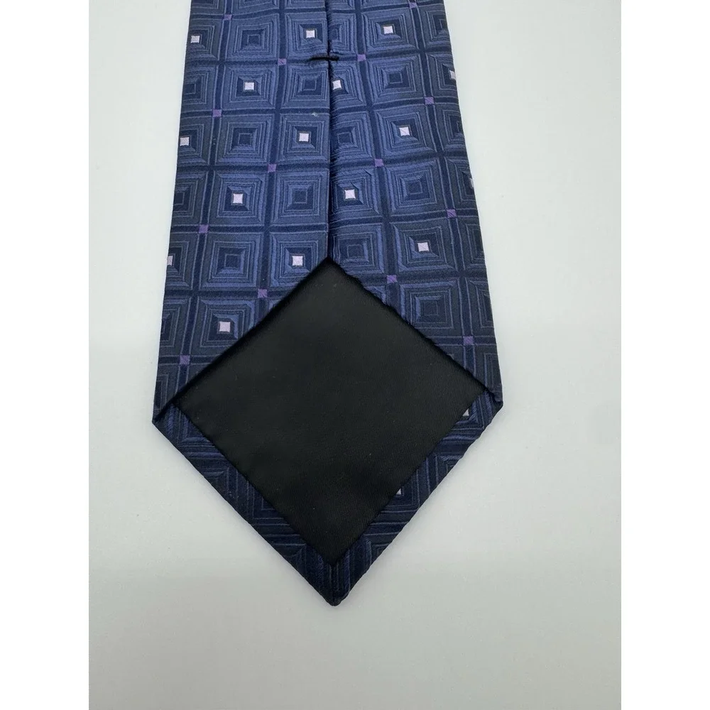 Michael Kors Tie Blue Geometric Square Pattern Silk Blend Classic Mens Necktie